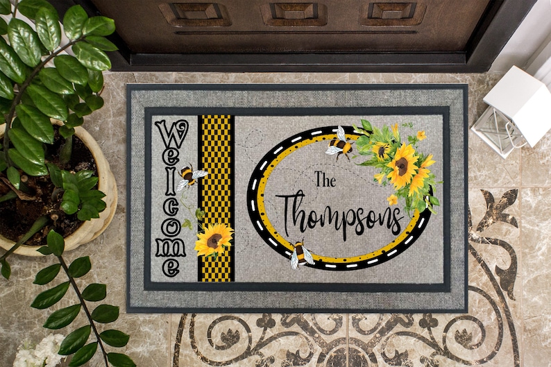 Bumble Bees & Sunflowers Door Mat Design Spring Etsy
