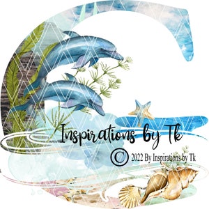 Letra G Dolphin Beach Design, Alphabet Beach Design, Ocean Design, Golfinhos, Tartarugas Marinhas, Oceano, Download por Sublimação, Design Digital