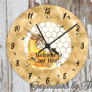 Bee Welcome to Our Hive 12&quot; Round Clock Design, Farmhouse Design, Sublimation Download, Digital Design, Sublimation