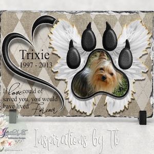 Pet Paw Print Memorial Slate Design, Linen & Diamonds 7.8x11.8 Beautiful Tribute, Add your own Picture, Sublimation Download, Digital Design