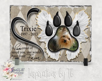 Pet Paw Print Memorial Slate Design, Linen & Diamonds 7.8x11.8 Beautiful Tribute, Add your own Picture, Sublimation Download, Digital Design