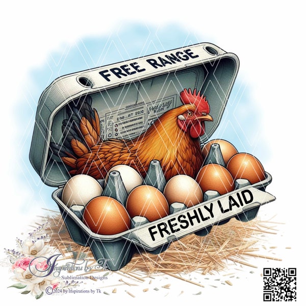 Whimsical Hen & Eggs Design, Free Range and Freshly Laid, Funny Chicken Design, Farmhouse Design, Sublimation, Digital Design