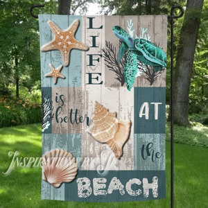 Life is Better at the Beach Flag Design, Beach Design, Ocean Design, Sea Turtle, Sea Shells, Sublimation Download, Digital Design