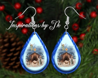 Nativity Scene Christmas Teardrop Earring Design, Christmas Earring Design, Elegant Earring Design, Digital Design, Sublimation Download
