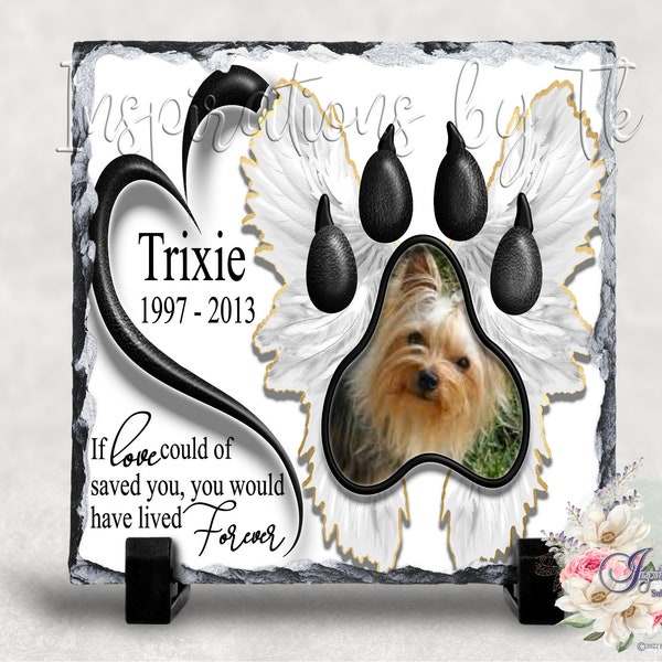 Pet Paw Print Memorial Slate Design, White 7.8x7.8 Beautiful Tribute, Add your own Picture, Sublimation Download, Digital Design