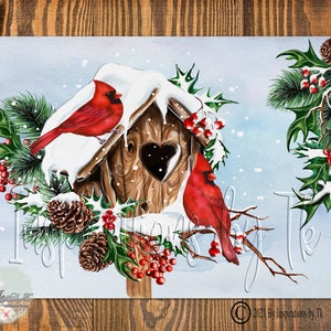 Cardinals House Christmas Platzset/ Schneidebrett Design, Rote Vögel Weihnachten, Land/Bauernhaus Design, Sublimation Download, Digital Design