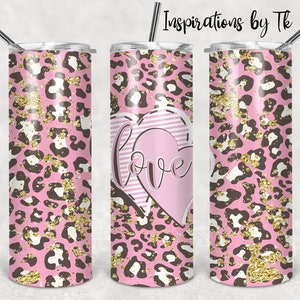 Pink Cheetah Love Valentine&#39;s Day 20oz Skinny Tumbler Design, Valentine Sublimation, Love Heart Design, Digital Design, Sublimation Download