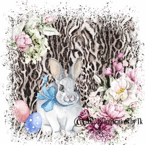 Floral Bunny & Leopard Sublimation Design, Paashaas, 13 x 13, Spring Easter Design, Digital Design, Sublimation Download