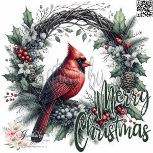Frohe Weihnachten Kardinal Kranz Design, Weihnachtskranz, roter Vogel, Weihnachtsdesign, Sublimations Downloads, PNG, Digital Design