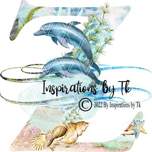 Letra Z Dolphin Beach Design, Alphabet Beach Design, Ocean Design, Golfinhos, Tartarugas Marinhas, Oceano, Download por Sublimação, Design Digital