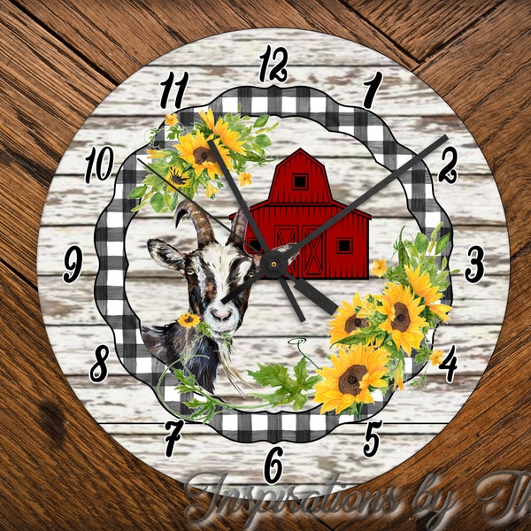 Chèvre &Tournesols 12 « Round Clock Face Design, Conception de ferme, Sublimation Télécharger, Conception numérique, Sublimation, Téléchargement numérique