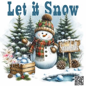 Adorable Snowman and Snowballs Christmas Design, Whimsical Christmas, Let it Snow Christmas Design, Sublimation Download PNG, Digital Design