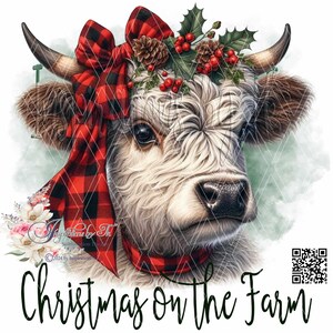 Adorable Cow Christmas on the Farm Design, Christmas Design, Farmhouse Christmas Design, Sublimation Download PNG, Digital Design, Cow PNG