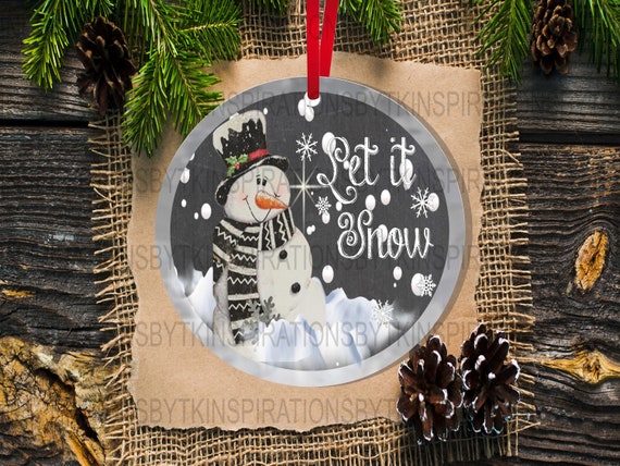 2 Snowman Christmas Ornament Designs Snowman Let It Snow Etsy