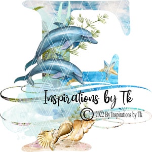 Letra F Dolphin Beach Design, Alphabet Beach Design, Ocean Design, Golfinhos, Tartarugas Marinhas, Oceano, Download por Sublimação, Design Digital