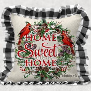 Home Sweet Home Cardinal Wreath Design, Conception de Noël de ferme, Conception numérique, Téléchargement de sublimation, Sublimation, Clipart de Noël