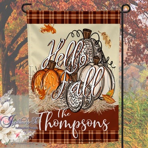 Pumpkin Hello Fall Garden Flag Design, Thanksgiving Flag, Farmhouse Fall Flag, Sublimation Design, Printable Artwork, Digital Design