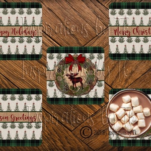 Grün Kariertes & elch quadratisches Untersetzer Design, 4er Set, Elch Design, Weihnachten Design, Sublimation Download, Digitales Design, Clipart