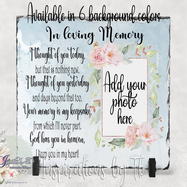 Sky Blue Florals Memorial Slate Design, 7.8x7.8, Beautiful Floral, Add your own Picture, Sublimation Download, 300 dpi PNG, Digital Design