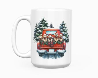 CUSTOMIZABLE Christmas Mug, Red Truck Merry