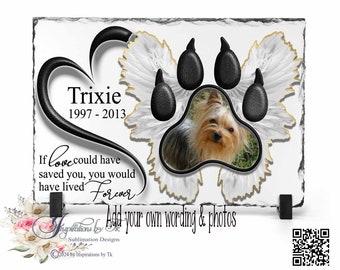 Pet Paw Print Memorial Slate Design, White 7.8x11.8 Beautiful Tribute, Add your own Picture, Sublimation Download, Digital Design