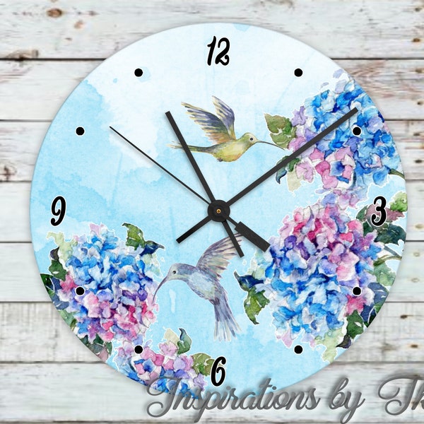 Hummingbirds & Hydrangea 12" Round Clock Face Design, Farmhouse Design, Sublimation Download, Digital Design, Sublimation, Digital Download