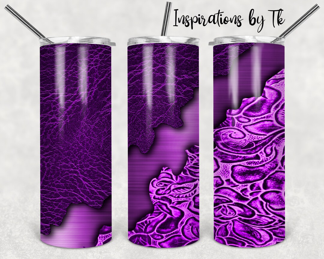 Purple Rose Leather 20oz Skinny Tumbler Design Leather Look Etsy