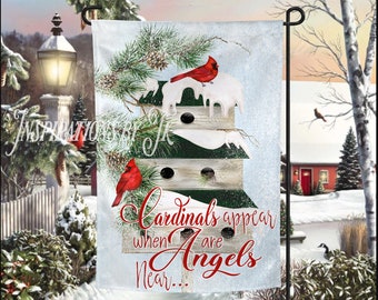Cardinals Appear When Angels are Near Birdhouse Garden Flag Design, Christmas Sublimation, Can be Personalized, Sublimation Download