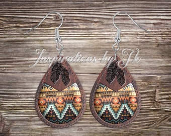 Stitched Leather & Tribal Teardrop Earring Design, Embossed Look, Digital Design, Sublimation Download, Fits Seaside Sass Designs Blanks