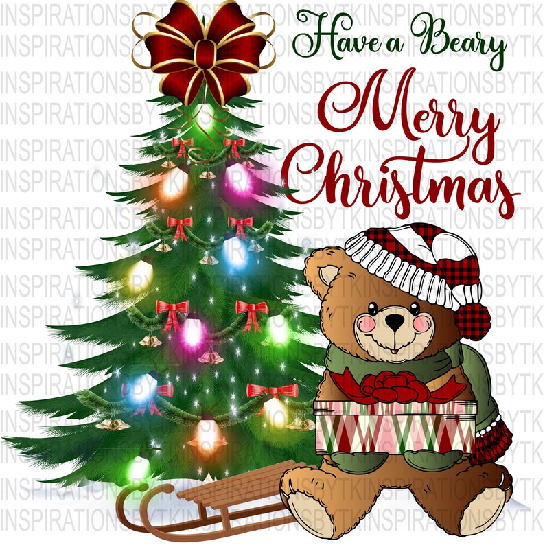 Bear Merry Christmas Design Beary Merry Christmas Great for Etsy