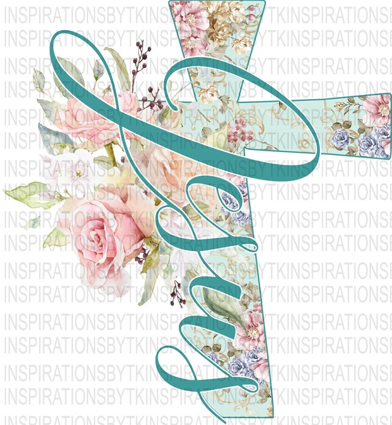 Jesus Floral Cross Roses Christian Religious Digital | Etsy