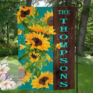 Sonnenblumen & Teal Sublimation Garten Flagge Design, Bereit zur Personalisierung, Landhaus Sublimation, Sublimation Download, Digitales Design