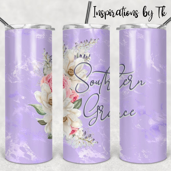 Southern Grace Purple 20oz Skinny Tumbler Design, Elegant Floral, Sublimation, Digital Design, Sublimation Download, Digital Download