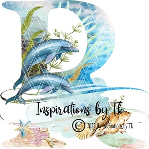 Buchstabe R Delphin Strand Design, Alphabet Strand Design, Ozean Design, Delfine, Meeresschildkröten, Ozean, Sublimation Download, Digitales Design