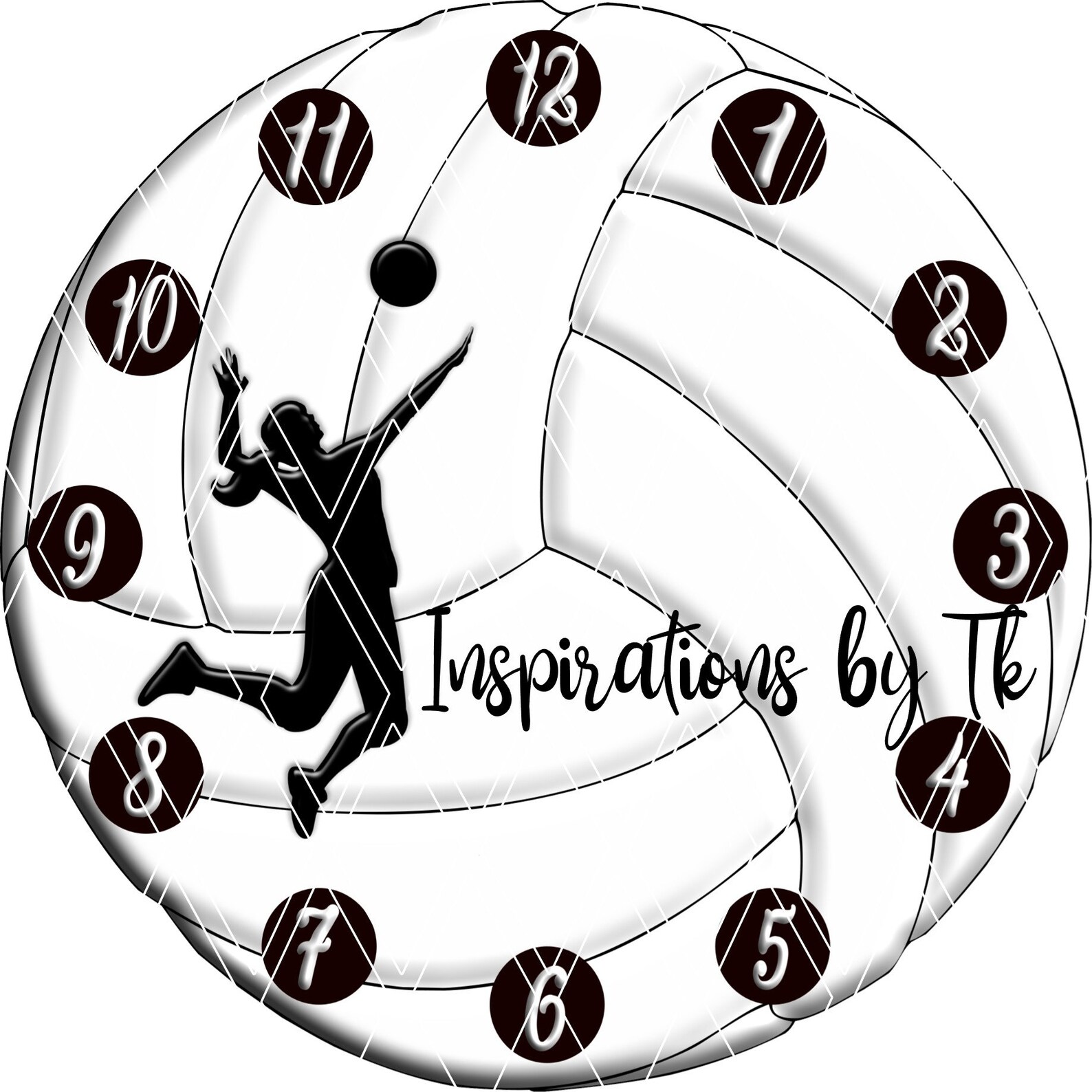 Volleyball 12 Round Clock Face Design Volleyball Clock Etsy