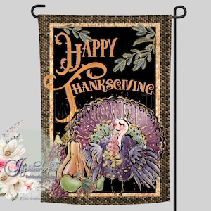 Happy Thanksgiving Whimsical Turkey Garden Flag Design, Fall Flag Design, Thanksgiving, Farmhouse Design, Sublimation, Digital Download