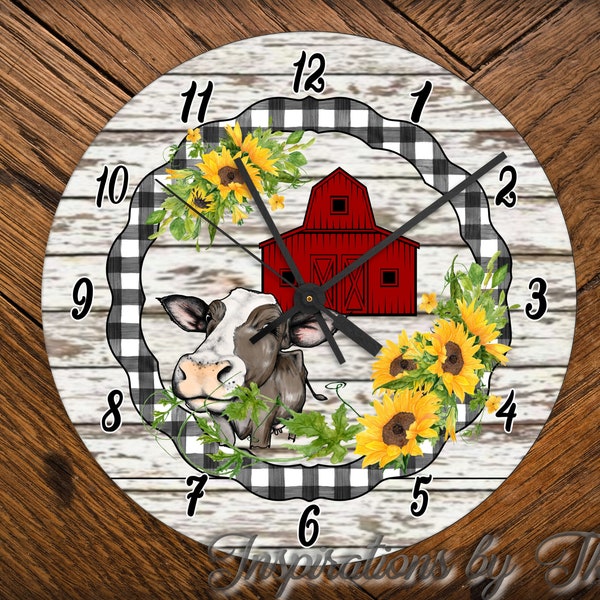 Cow & Sunflowers 12" Round Clock Face Design, Farmhouse Design, Sublimation Download, Digital Design, Sublimation, Digital Download