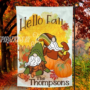 Hello Fall Gnome Garden Flag Design, Whimsical Autumn Flag, Ready to Personalize, Sublimation Design, Printable Artwork, Sublimation, Autumn