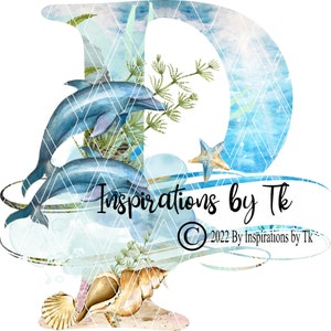 Letra P Dolphin Beach Design, Alphabet Beach Design, Ocean Design, Golfinhos, Tartarugas Marinhas, Oceano, Download por Sublimação, Design Digital