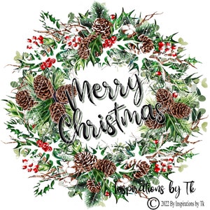 Merry Christmas Wreath Design, Farmhouse Christmas Design, Digital Design, Sublimation Download, Sublimation, Christmas Clipart