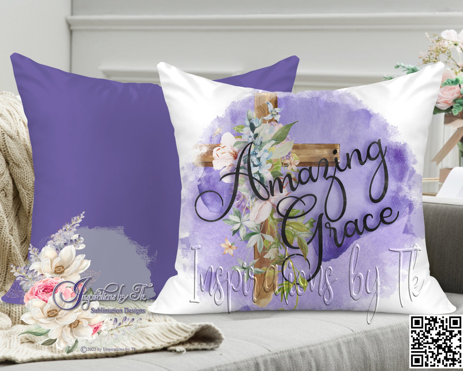 Amazing Grace Floral Cross Design, Christian Design, Religious, Digital