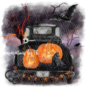 Halloween Truck, Pompoenen & Zwarte Katten Design, Herfst Ontwerp, Halloween Sublimatie, Sublimatie Ontwerp, Digitaal Ontwerp, Digitale Download