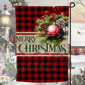 Red Plaid & Ornament Merry Christmas Garden Flag Design, Whimsical Flag Design, Sublimation Design, Christmas Sublimation  Digital Download