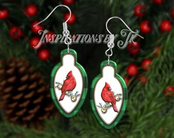 Cardinal Bulb Earring Design, Christmas Design, Red Bird Earring Design, Digital Design, Sublimation Download