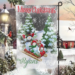 Merry Christmas Snowman Family Garden Flag Design, Christmas Sublimation, Ready to Personalize, Sublimation Download, Digital Download