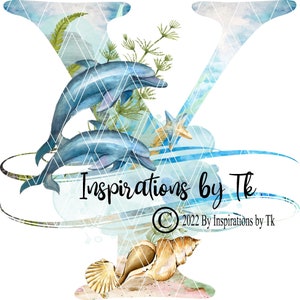 Letra Y Dolphin Beach Design, Alphabet Beach Design, Ocean Design, Golfinhos, Tartarugas Marinhas, Oceano, Download por Sublimação, Design Digital