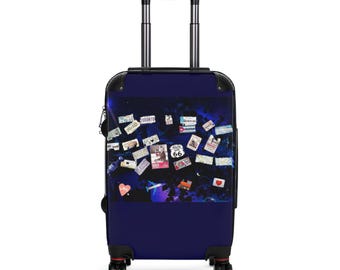 Funda para maleta/equipaje con diseño de mapa azul, estilo collage.