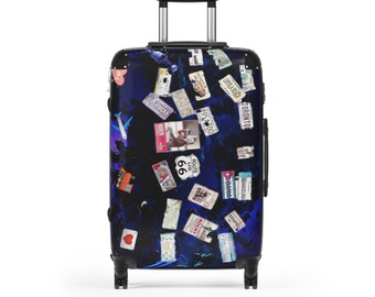 On the Road Travel Sticker Collage Suitcase | Luggage Cover, Retro Passport Tags