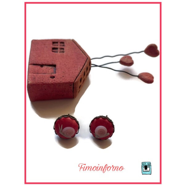 Boucles d'oreilles lobes en bronze avec escargots en fimo faits main