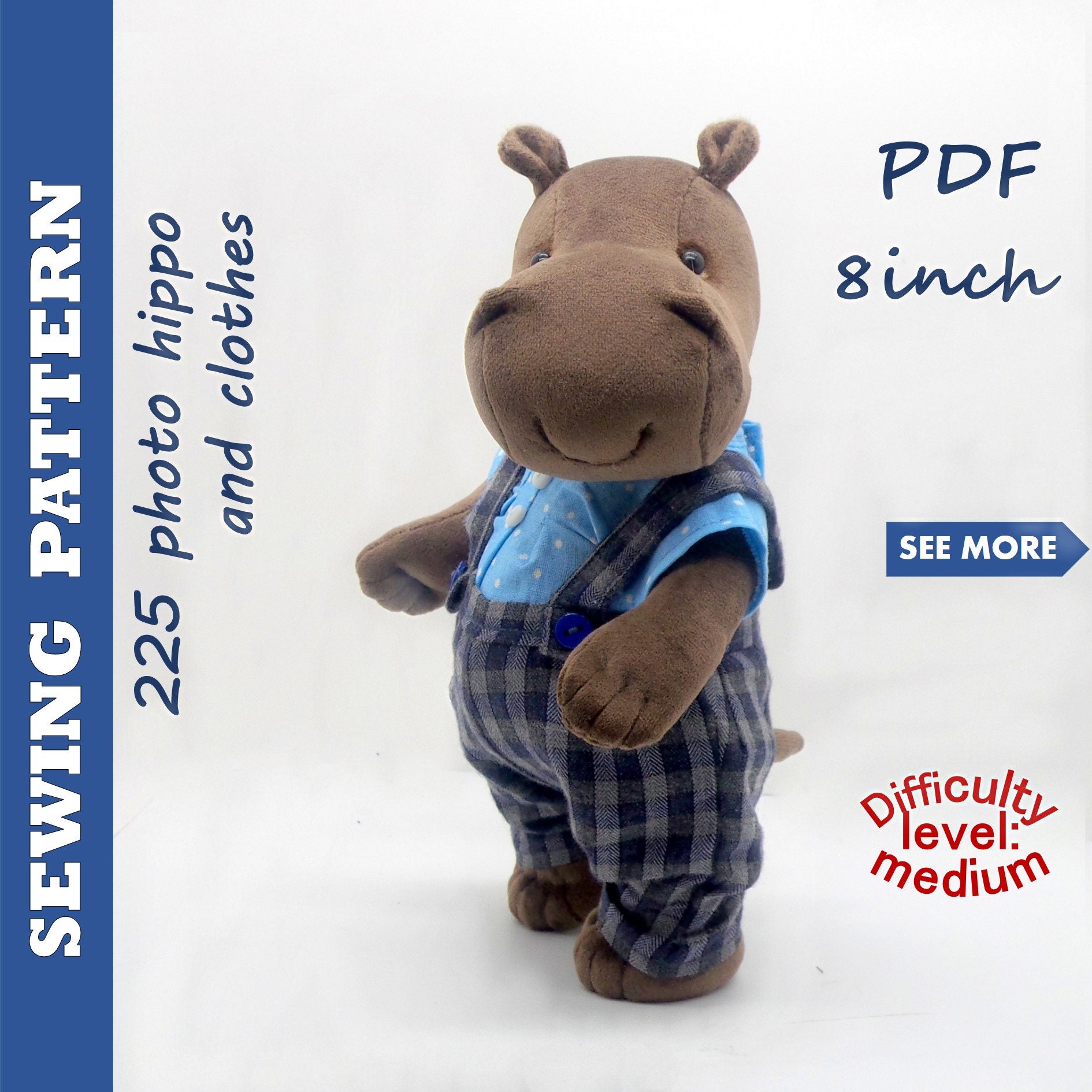 Stuffed animal sewing pattern hippo plush Hippopotamus Etsy
